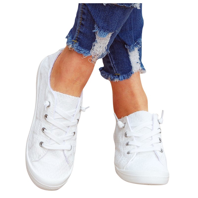 Women's Casual Canvas Sneakers - Low Top Fashion Tennis Shoes White
