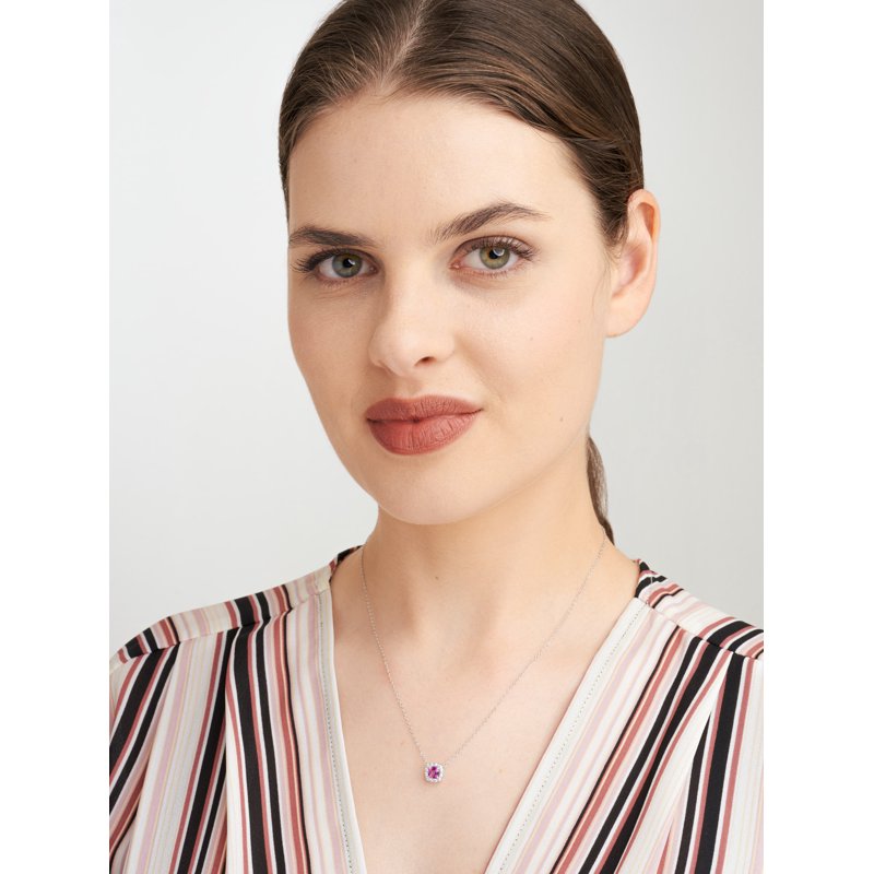 Sterling Silver Pink Sapphire & CZ Necklace for Women - Elegant Jewelry Gift