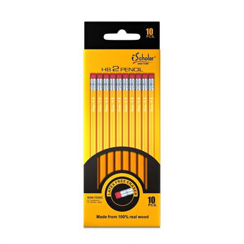 Set of 10 Yellow No. 2 Pencils with Latex-Free Erasers for Students