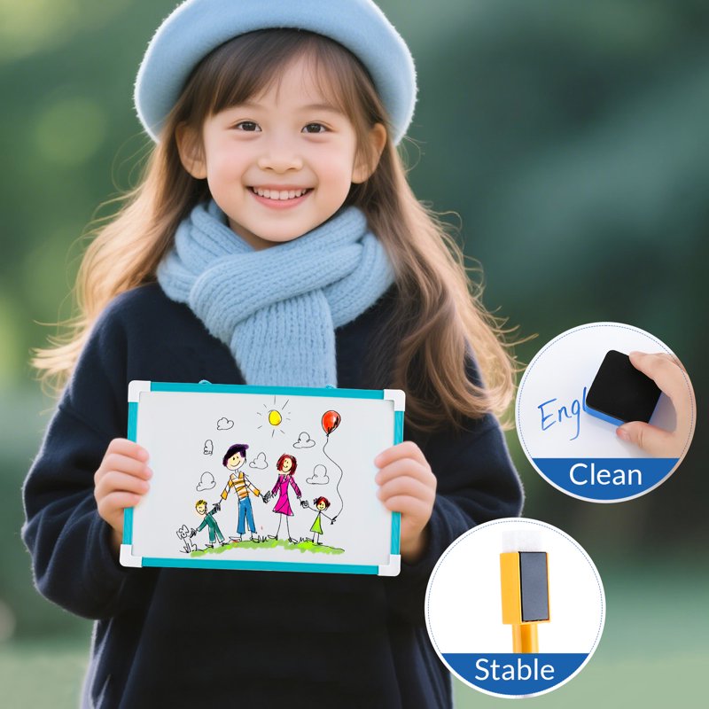 Small Double-Sided Magnetic Dry-Erase Whiteboard Set with Markers and Magnets
