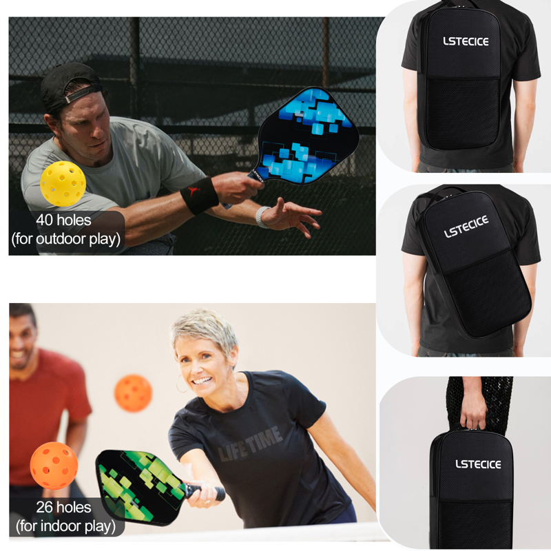 Multicolor LSTECICE Pickleball Paddles Set of 4 - Lightweight Fiberglass with Balls & Bag