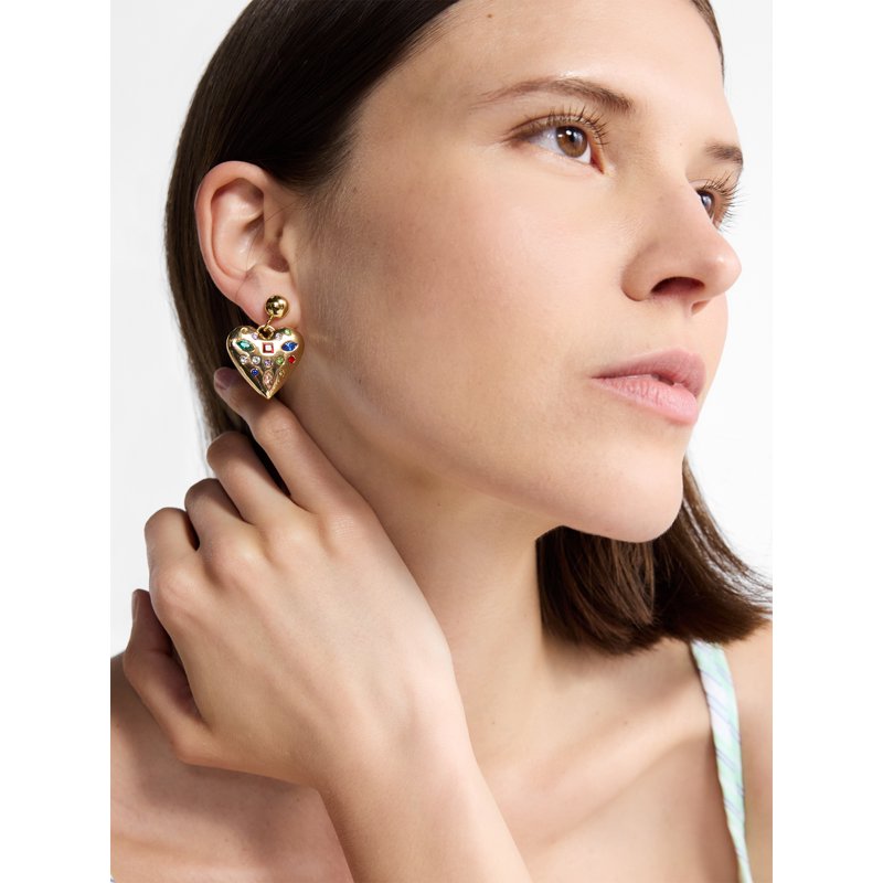 Faceted Bead Goldtone Heart Earrings for Women - Dangle Jewelry