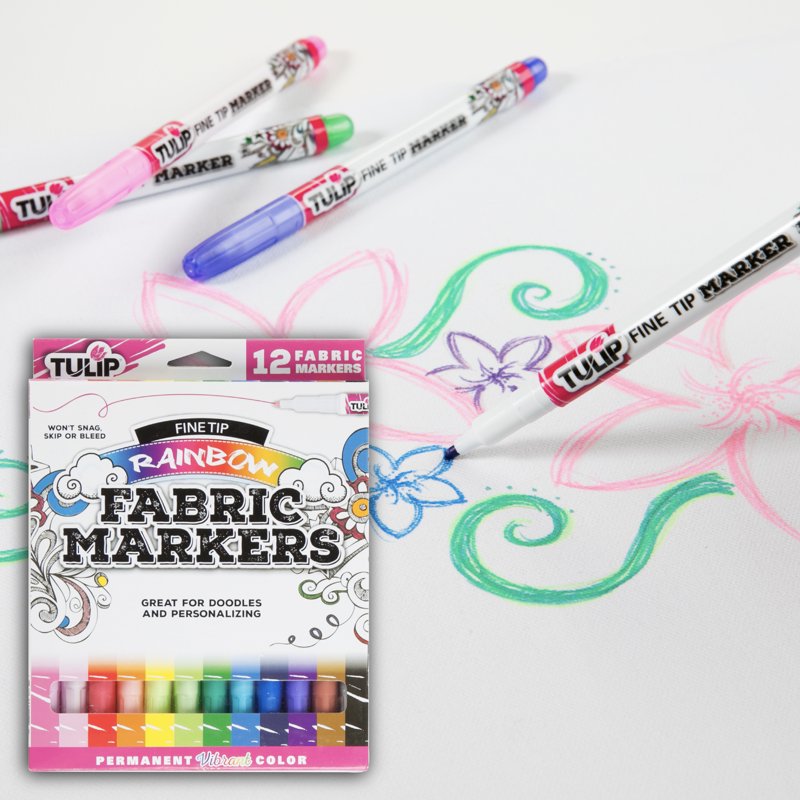 Rainbow Fine Tip Fabric Markers 12-Pack for DIY Clothing & Textile Art