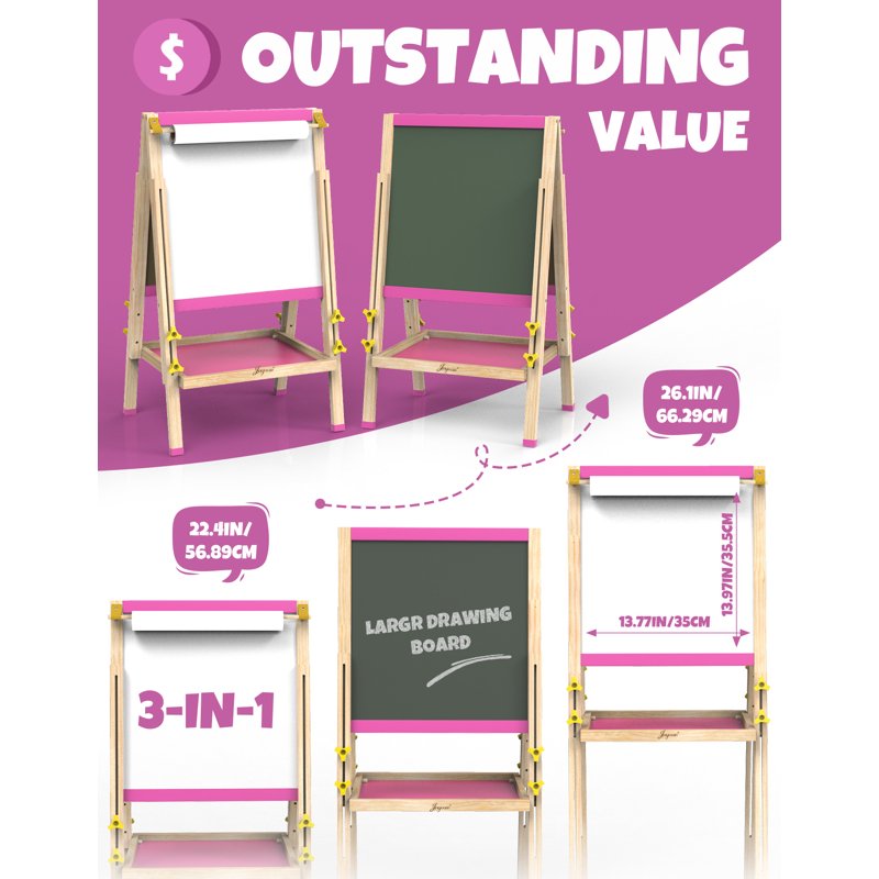 Children's Adjustable Wooden Art Easel with Drawing Paper & Magnetic Letters