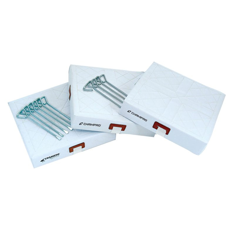 PVC Baseball Base Set with Web Straps & Spikes – Durable 14x14 Inch Softball Bases (Set of 3)