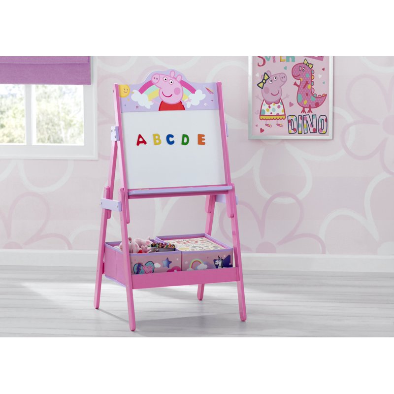 Peppa Pig Wooden Activity Easel with Storage by Delta Children - Magnetic Dry-Erase, Alphabet Magnets, Greenguard Gold