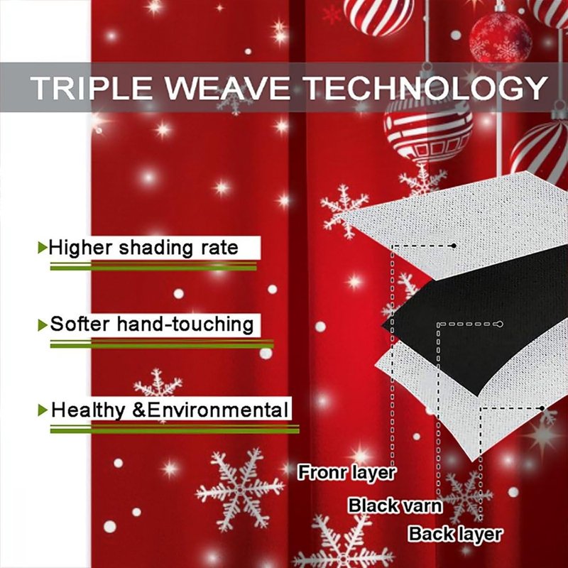Winter Xmas Tree Glitter Print Blackout Window Curtains - 2 Panels, 84x84 Inch