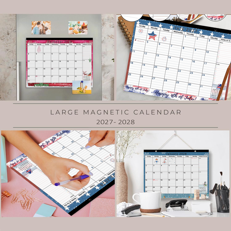 Magnetic Calendar 2027-2028 Large Monthly Planner for Refrigerator 17x12 Inches