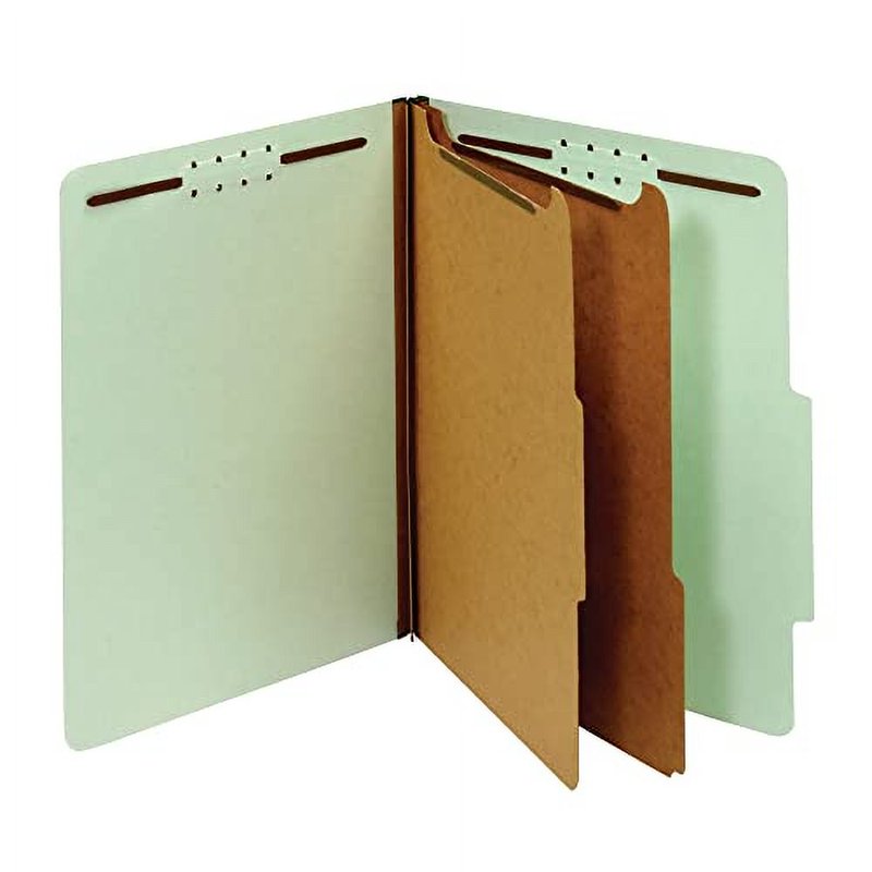 Pressboard Classification Folders with Fasteners - Letter Size, 100% Recycled, Light Green, 10 Pack