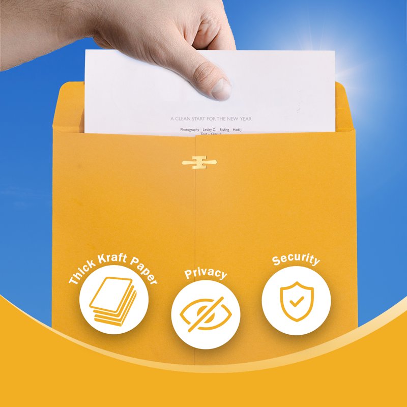 9x12 Clasp Envelopes with Gummed Seal - 100 Pack Kraft Mailing Envelopes for Business & Office