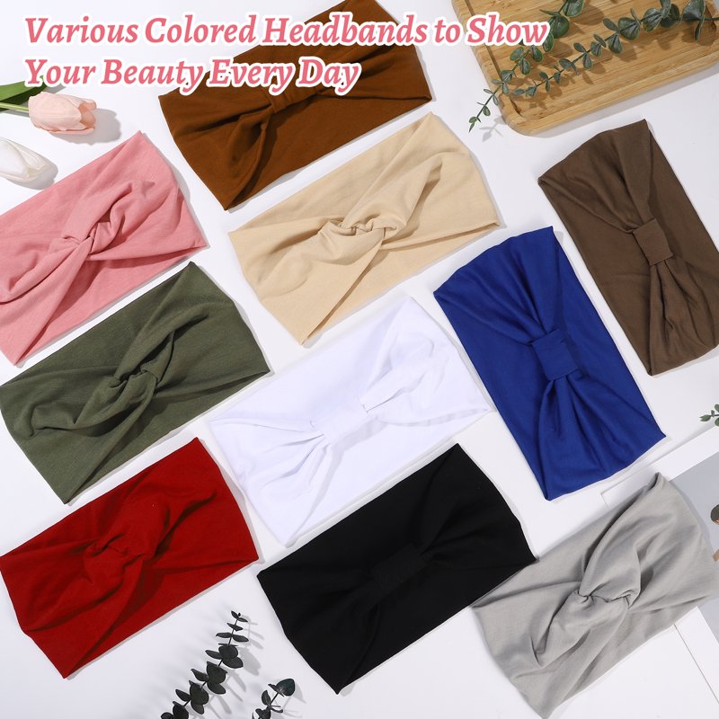Wide Non-Slip Fashion Headbands for Women - 10 Pack Boho & Workout Styles