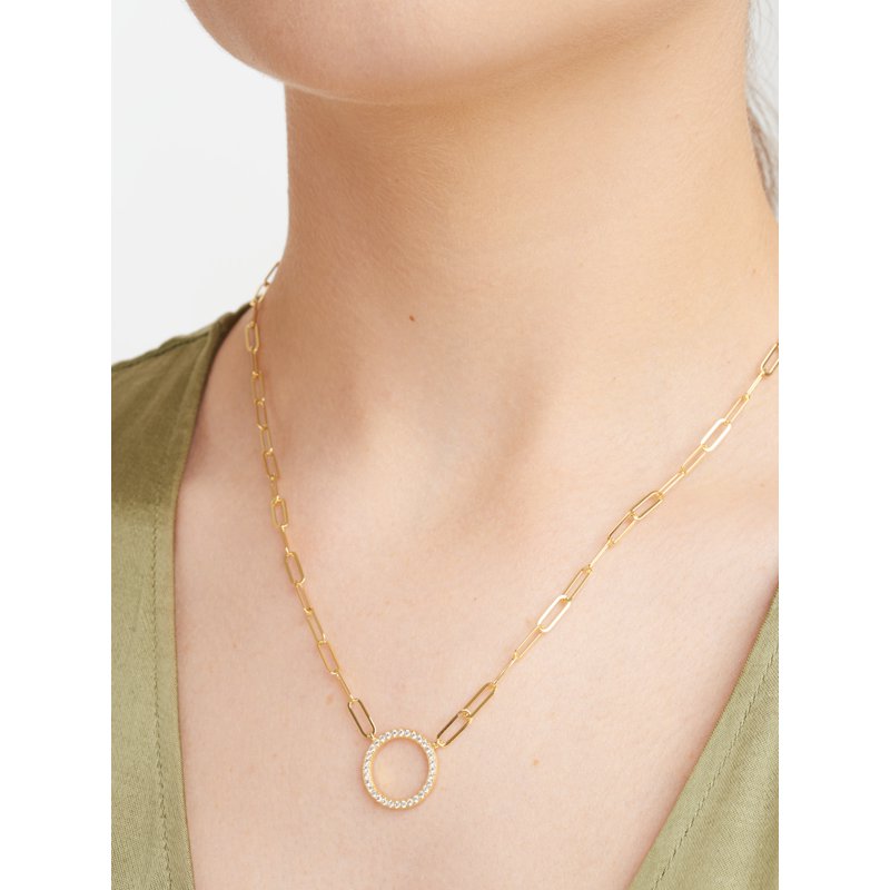 Gold Over Sterling Silver Cubic Zirconia Circle Necklace 18" + 2" Extender