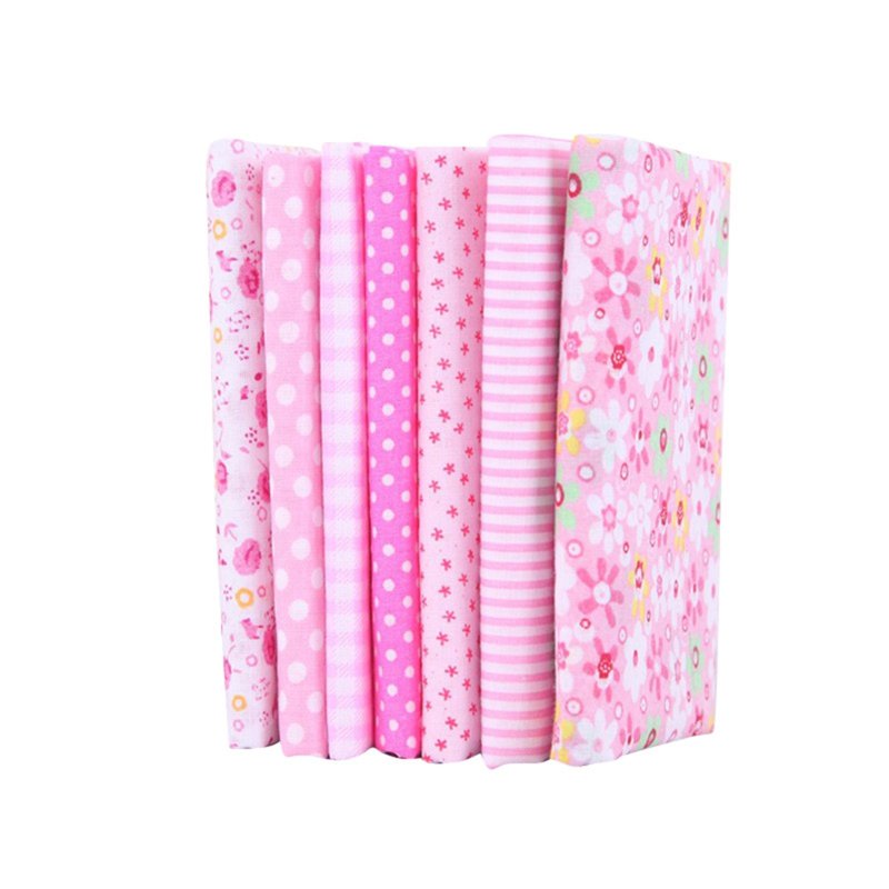 Precut Quilt Fabric Squares 7-Pack - No-Repeat Patchwork Cotton & Polyester Blend, 19.68x19.68 Inches, Pink