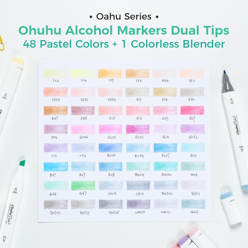 48 Pastel Alcohol Markers with Dual Tips & Refillable Ink Set - Art & Craft Supplies