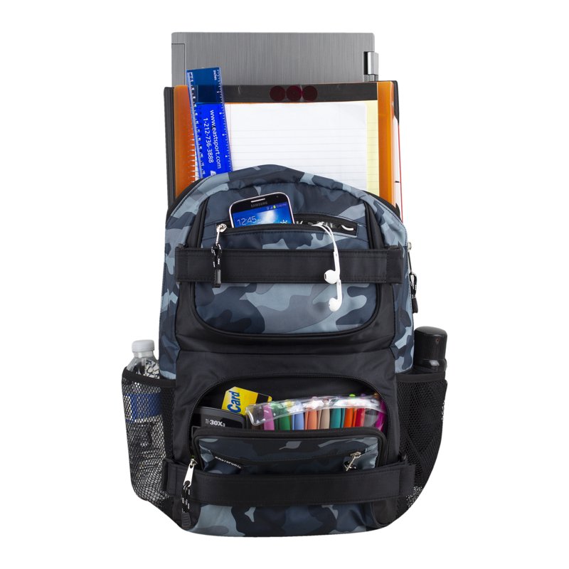 Unisex Dual Strap Skater Backpack with Laptop Compartment - Midnight Camo