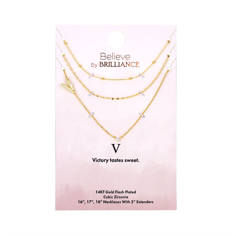 Gold Flash Plated Initial Necklace Set with Cubic Zirconia - Multiple Charms