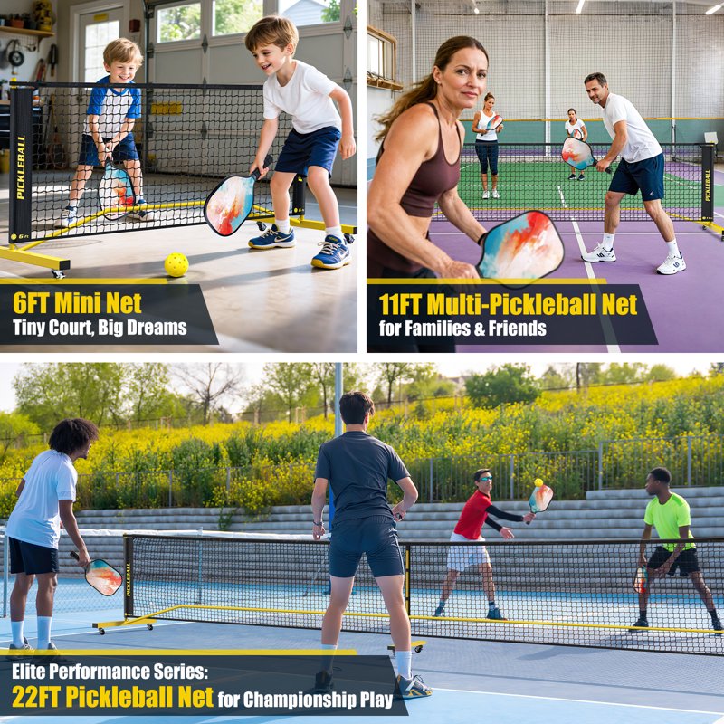 Portable Pickleball Net Set with Wheels - 3 Size Options, All-Weather Durable, Carry Bag & Easy Takedown