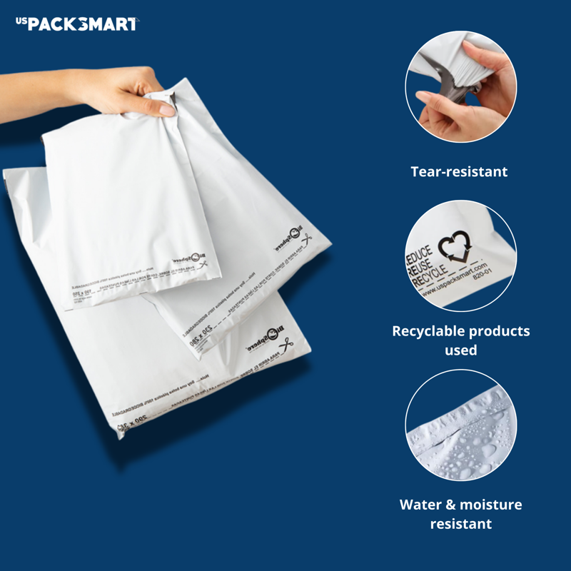 Poly Mailer Envelopes Waterproof Self-Adhesive Shipping Bags 12x15 Inch - White, 100-Pack