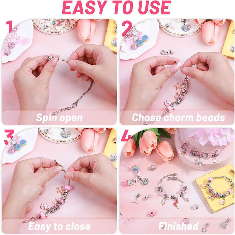 DIY Charm Bracelet Making Kit - 66 Pcs Jewelry Craft Set for Girls