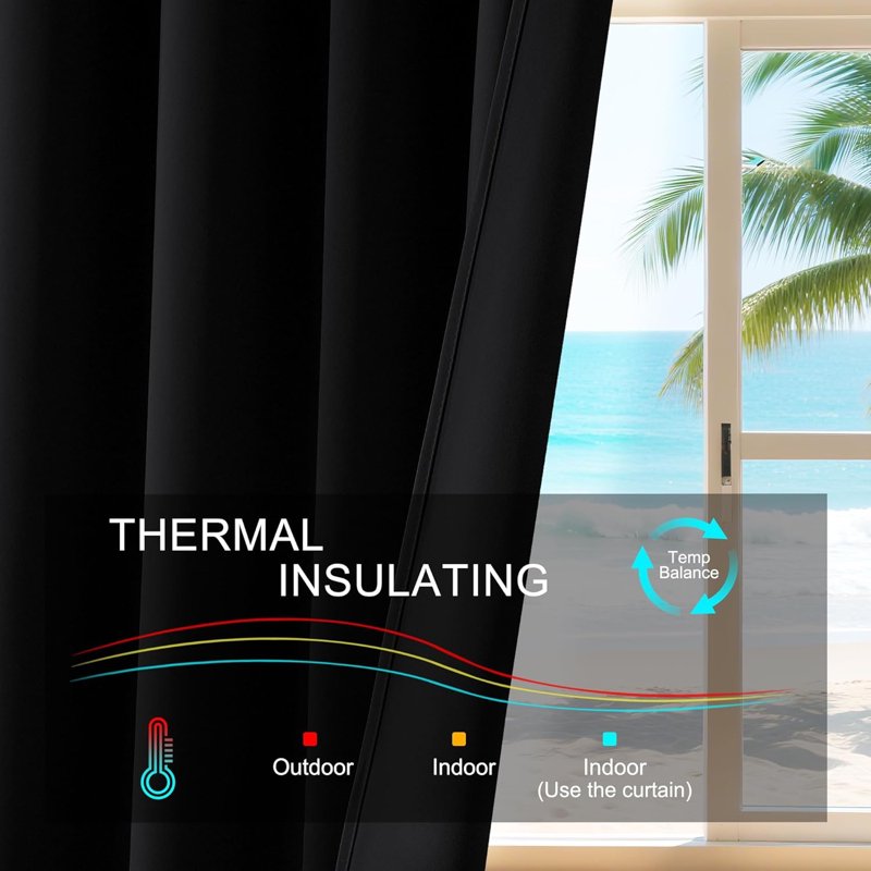 Blackout Curtains 42W x 72L Inches - Room Darkening Window Drapes with Light Blocking Thermal Insulation - 2 Panels