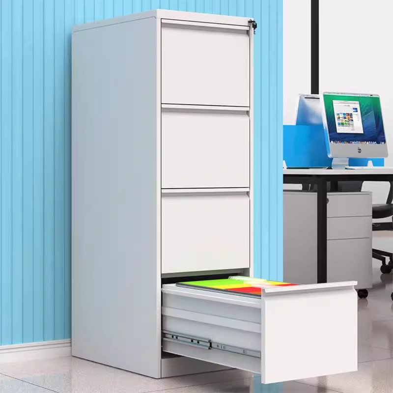 Metal 4-Drawer File Cabinet with Lock, Office Storage, Fits Letter Legal A4, White/Black