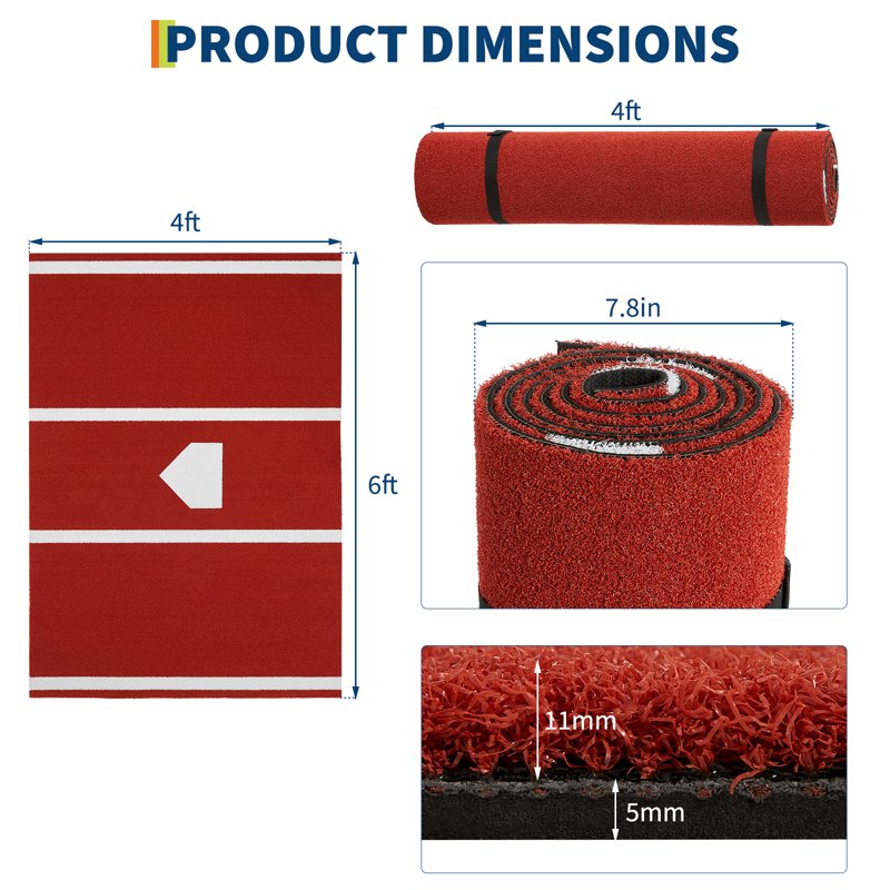 Baseball Softball Hitting Mat with Home Plate - Indoor Outdoor Turf Practice