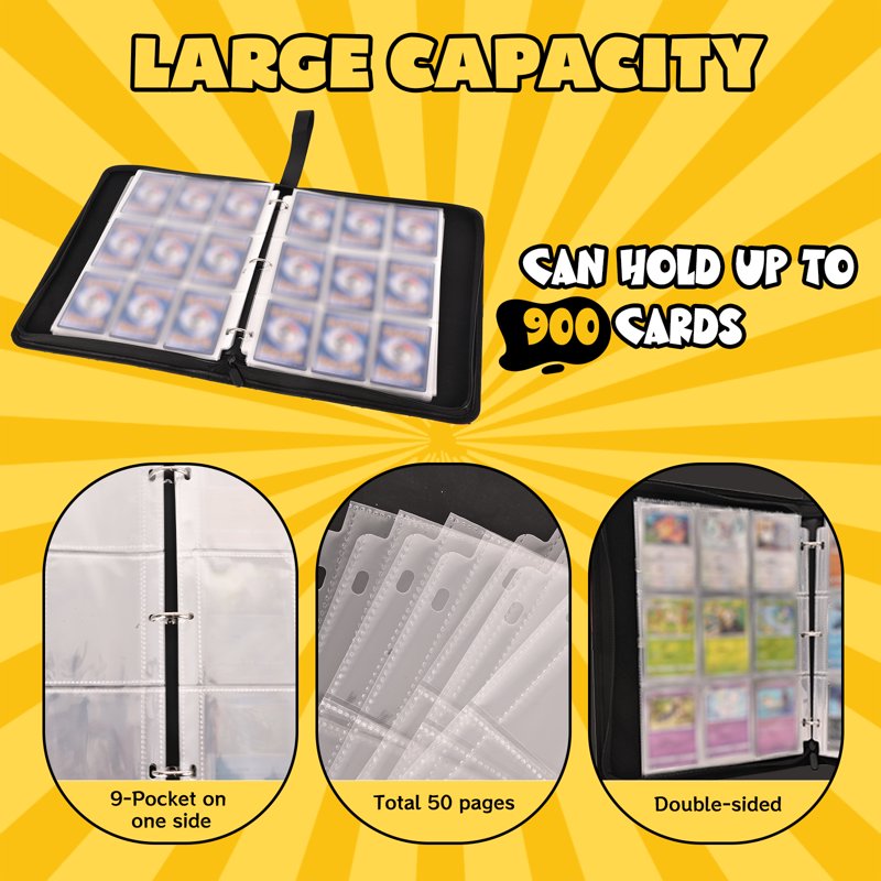 9-Pocket Card Binder Album with 50 Removable Sleeves, Leather Storage for Collectible Cards