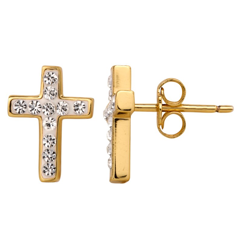 Women's Crystal Cross Earrings in 18kt Gold Over Sterling Silver - Elegant Jewelry
