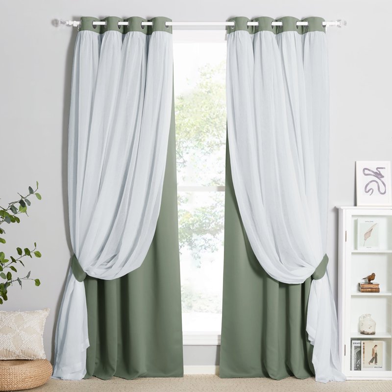 Blackout Double Layer Curtains with Sheer for Living Room Privacy, Room Darkening, 2 Panels