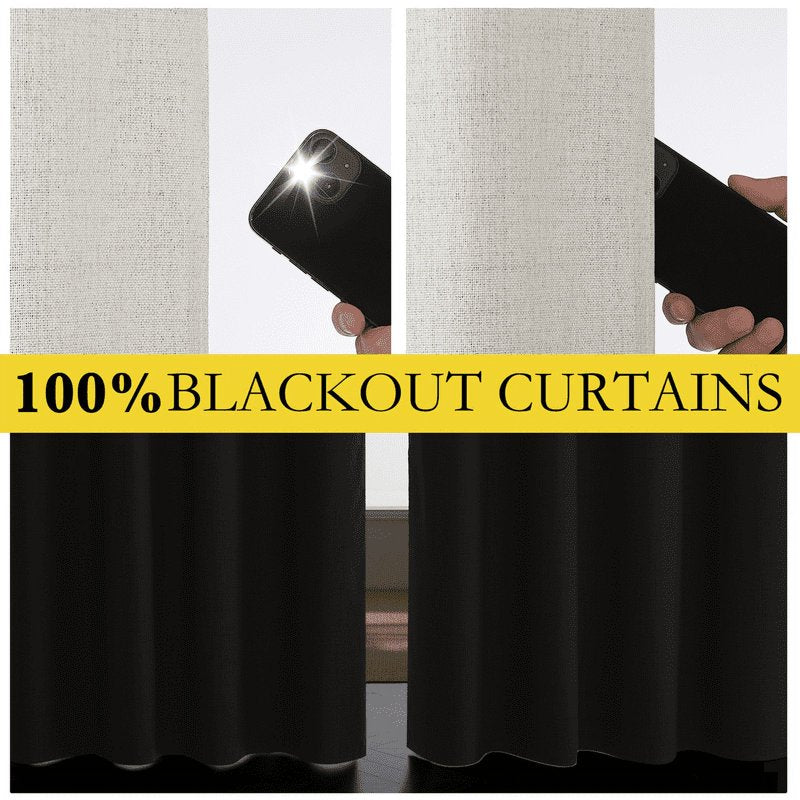 Blackout Linen Curtains for Bedroom Energy Saving Noise Reducing Grommet Drapes