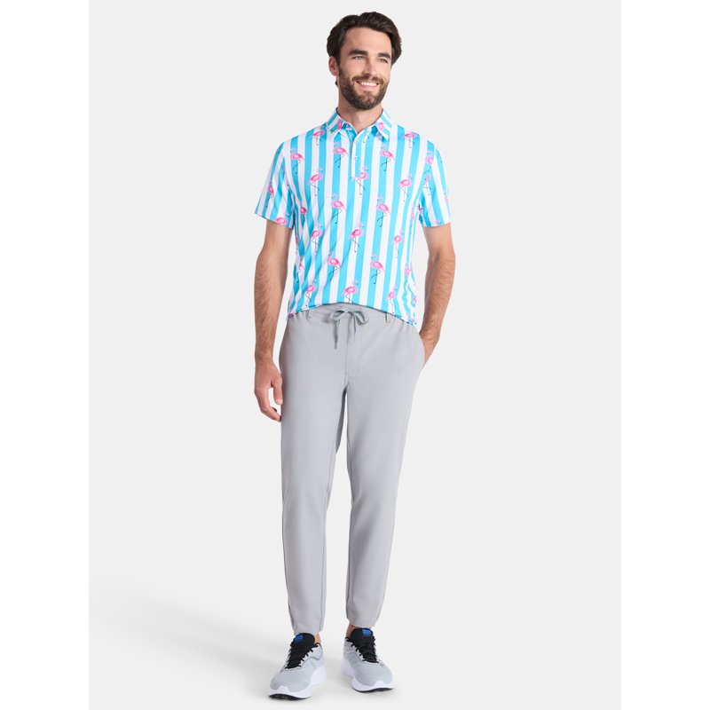 Men's Polo Shirt with Flamingo Print UPF 50+ Sun Protection, 4-Way Stretch