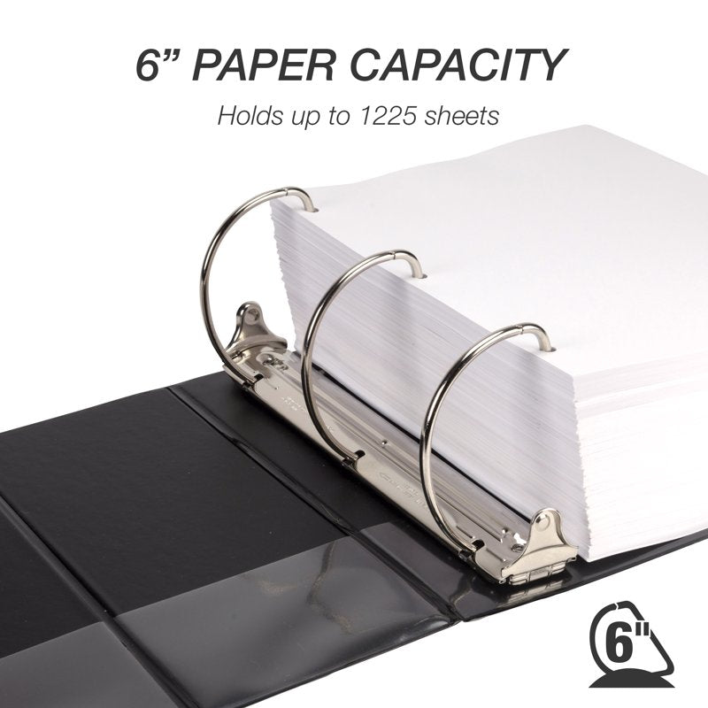 Heavy-Duty Locking D-Rings Binder - 6 Inch Capacity, Black