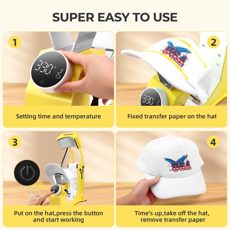 3-in-1 Hat Heat Press Machine with Adjustable Platens - Auto Cap Transfer