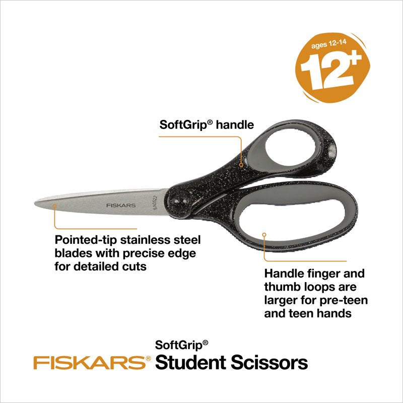 Kids 7-Inch Glitter Scissors for Arts & Crafts - Precision Blades & Ergonomic Handle