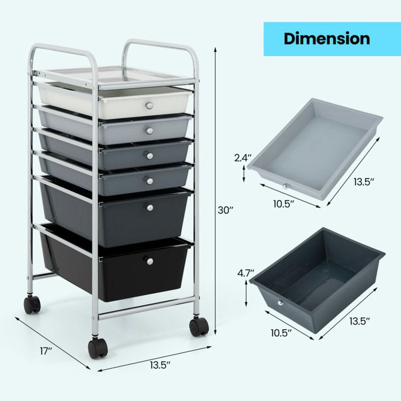 Rolling File Storage Cart with 6 Drawers - Multi-Color Organizer for Office & Home