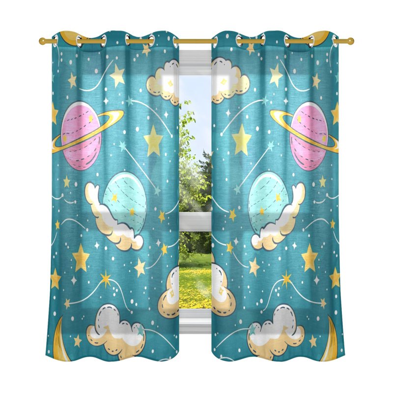 Sheer Curtain Set 2 Panels Light Filtering Window Treatments for Bedroom & Living Room