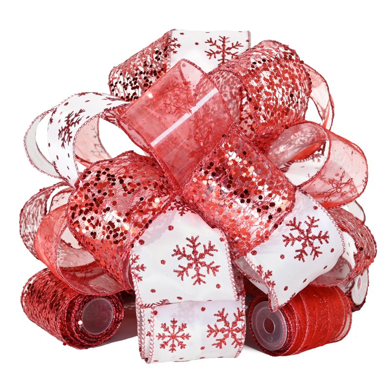 Christmas Tree Topper Bow with Glitter & Streamer Tails - Holiday Decor