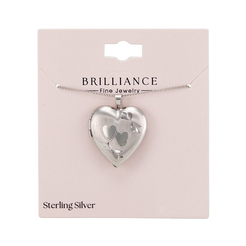 Sterling Silver Double Heart Locket Pendant - 18-Inch Chain Gift Jewelry