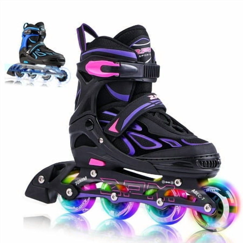 Kids Inline Skates with Light-Up Wheels Adjustable for Girls & Boys - Purple, Medium