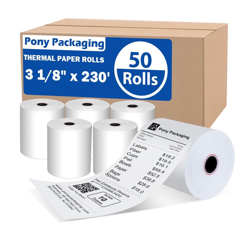 Thermal Receipt Paper Rolls 3 1/8 x 230 ft - BPA Free, 50 Rolls for POS Cash Registers