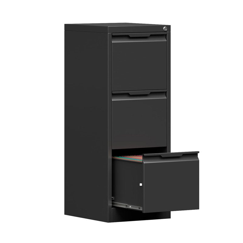 3 Drawer Metal File Cabinet with Lock, Vertical Steel Office Storage