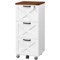 Farmhouse Mobile File Cabinet with Lock & Printer Stand - White & Walnut