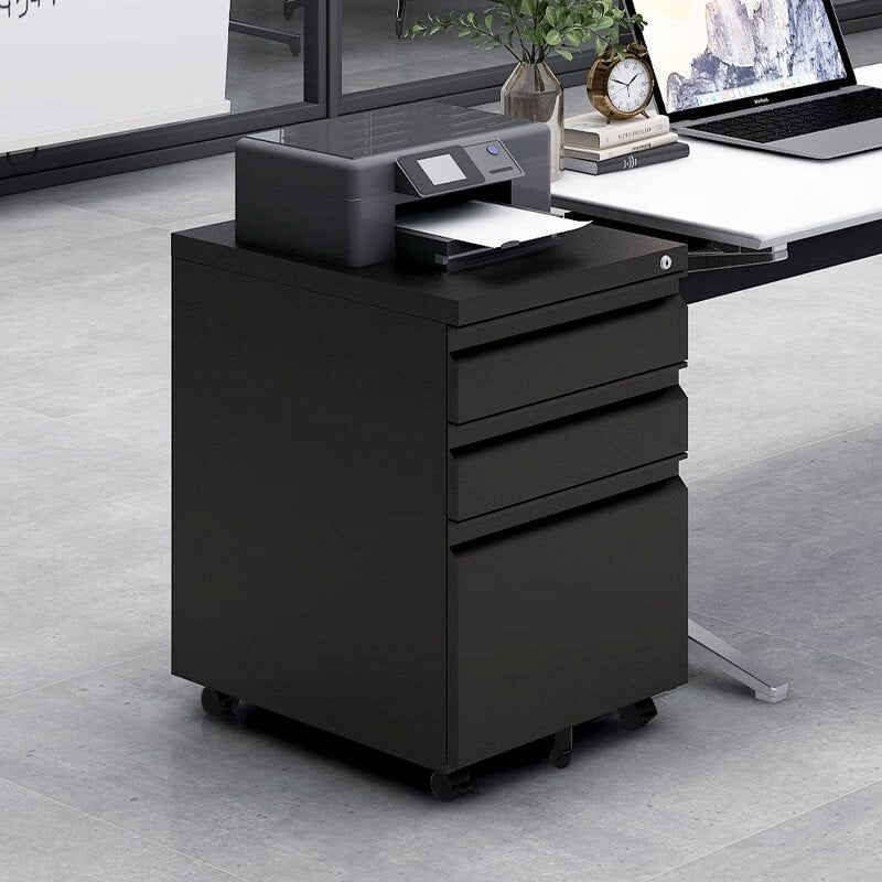 Lockable 3-Drawer Metal Filing Cabinet for Office Storage - Under Desk Mobile Filing Cabinet with Anti-Tilt Casters