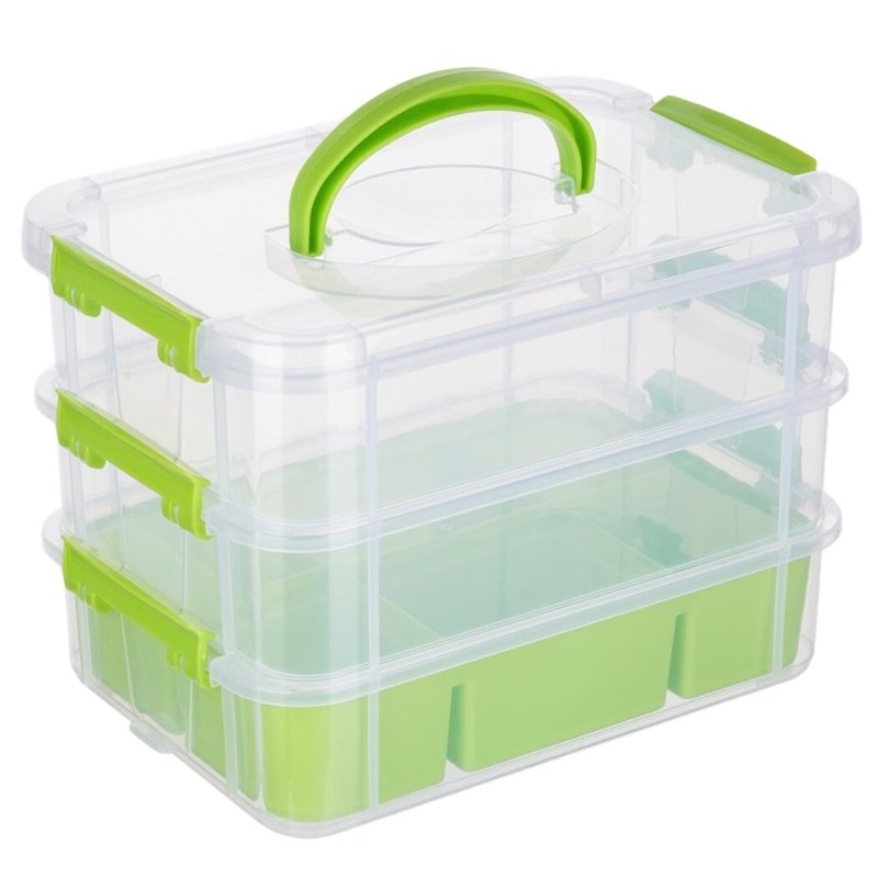 3-Layer Plastic Organizer Storage Box Set with Removable Tray, Stackable & Portable