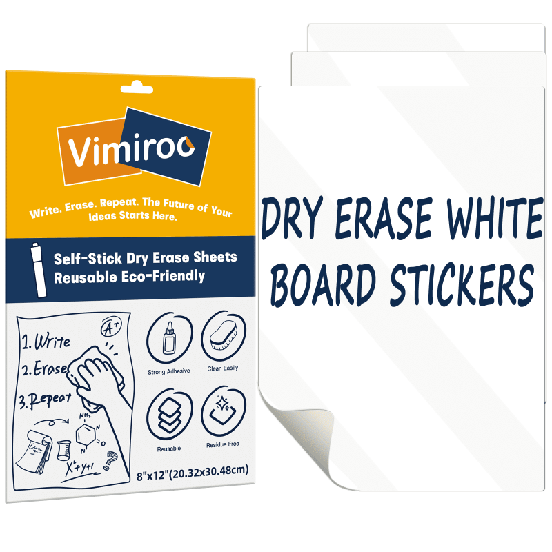 Reusable Dry Erase Sheets 12x8 Inches - Adhesive Whiteboard for Walls & Surfaces