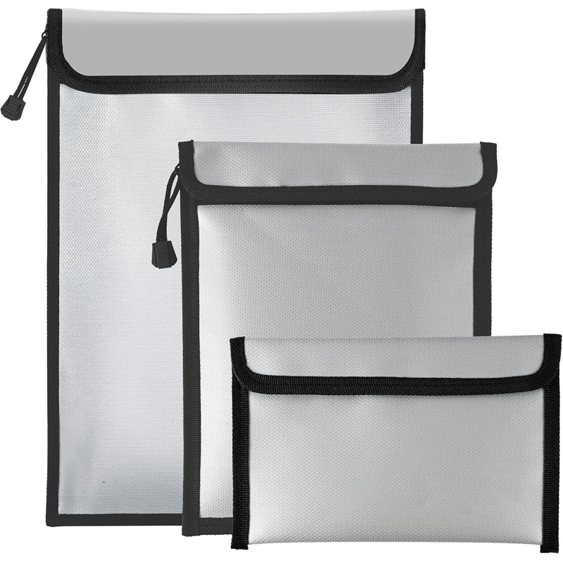 Fireproof Waterproof Document Bag Set - Large 15x11, Medium & Small with Dual Zippers