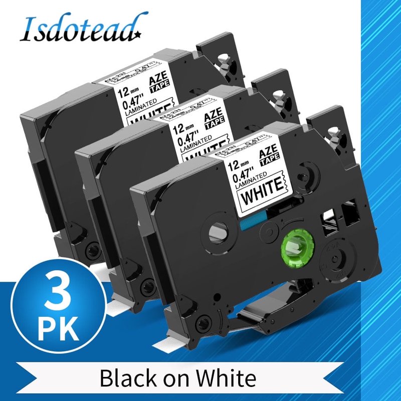 3-Pack Laminated Label Tape Replacement for Brother TZe-231 12mm White on Black
