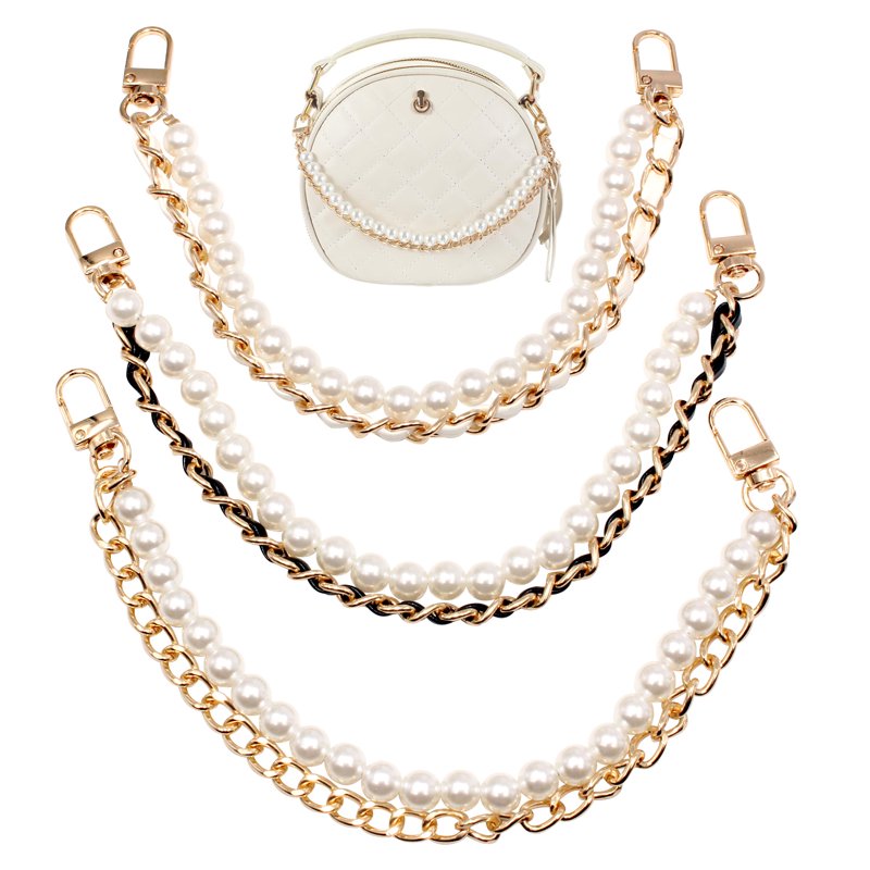 Pearl Purse Chain Set with Gold Straps for Handbags - Replacement & Extension