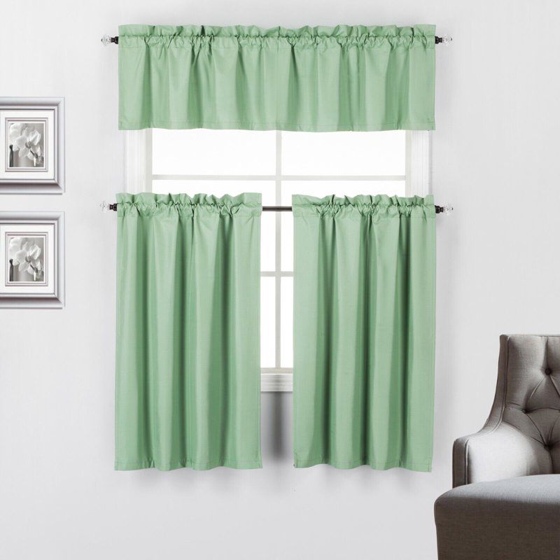 Blackout Kitchen Curtain Sets - Modern Navy Blue Solid Print 60x36 in (3 Panels)
