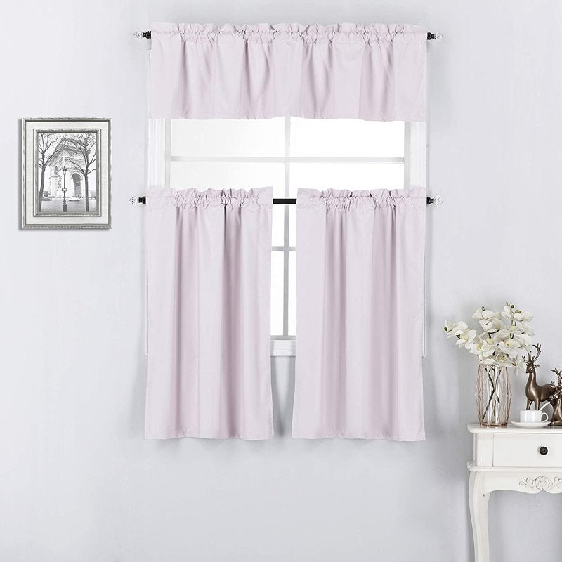 Blackout Kitchen Curtain Set with Valance and Tiers - Insulated & Noise Reducing